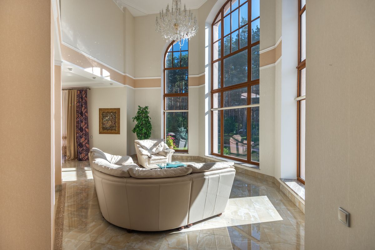 Bright home interior with large windows